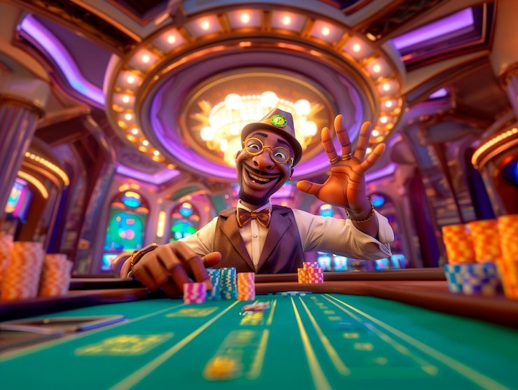 Tampilan studio Monopoly Live dengan papan permainan interaktif dan dealer profesional di mariwd